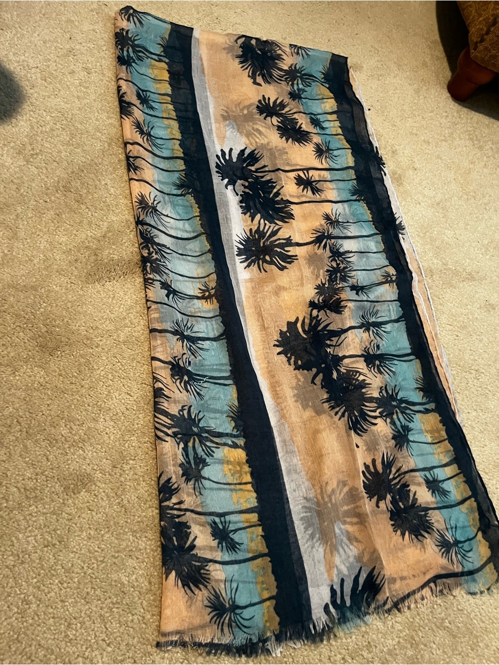 Subtle Luxury Palm-Print Wrap or Scarf in Teal, Pink and Navy